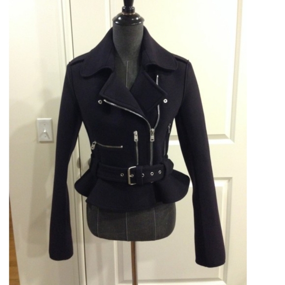 ALEXANDER MCQUEEN NWT MCQ NAVY WOOL STRUCTURED PEPLUM MOTO LINED PEA COAT … - Picture 7 of 12